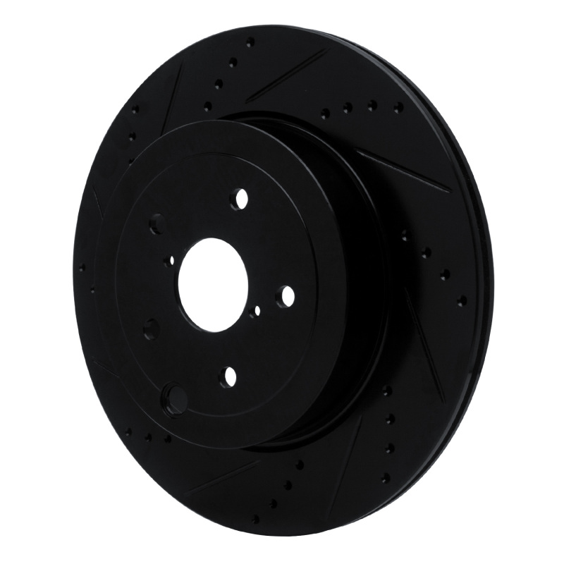 Subaru WRX Brake Rotor (1) - Rear Left - R1 Concepts - Drilled & Slotted - Black - `18-`25